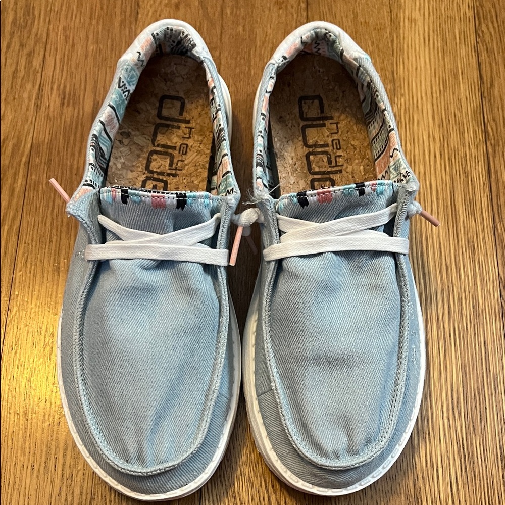 Hey Dude Light Blue Canvas Slip-On Sneakers with Patterned Lining
